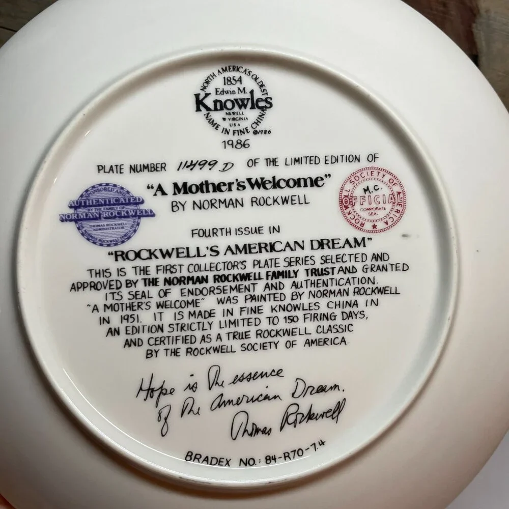 Norman Rockwell A Mother's Welcome Collectors Plate in Knowles Fine China